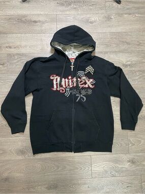 Vintage Avirex Shogun Warriors Zip Up Hoodie Black Embroidered Graphic Size L